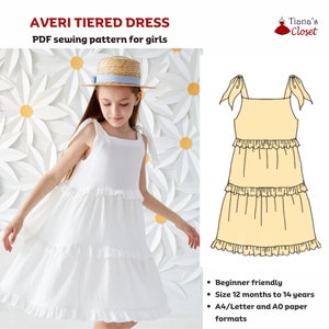 Averi tie shoulder tiered dress - PDF sewing pattern | Digital sewing pattern for girls | Printable sewing pattern | Sewing pattern for kids