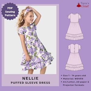 Girls Ruffle Tulip Sleeve Dress Sewing Pattern (PDF)