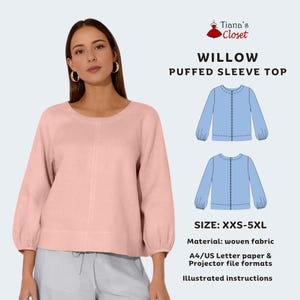 Willow Puff Sleeve Top Sewing Pattern | Beginner-Friendly PDF Pattern for Women | Sizes XXS-5XL | Printable & Projector File Options