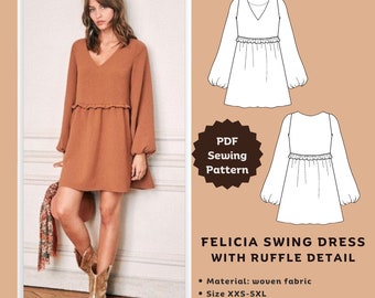 Patrón de costura para vestido babydoll Felicia: volantes y mangas abullonadas (PDF)