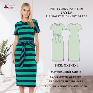 Jayla tie waist knit midi dress - PDF sewing pattern | Beginner friendly sewing pattern | Printable sewing pattern | Easy knit dress pattern