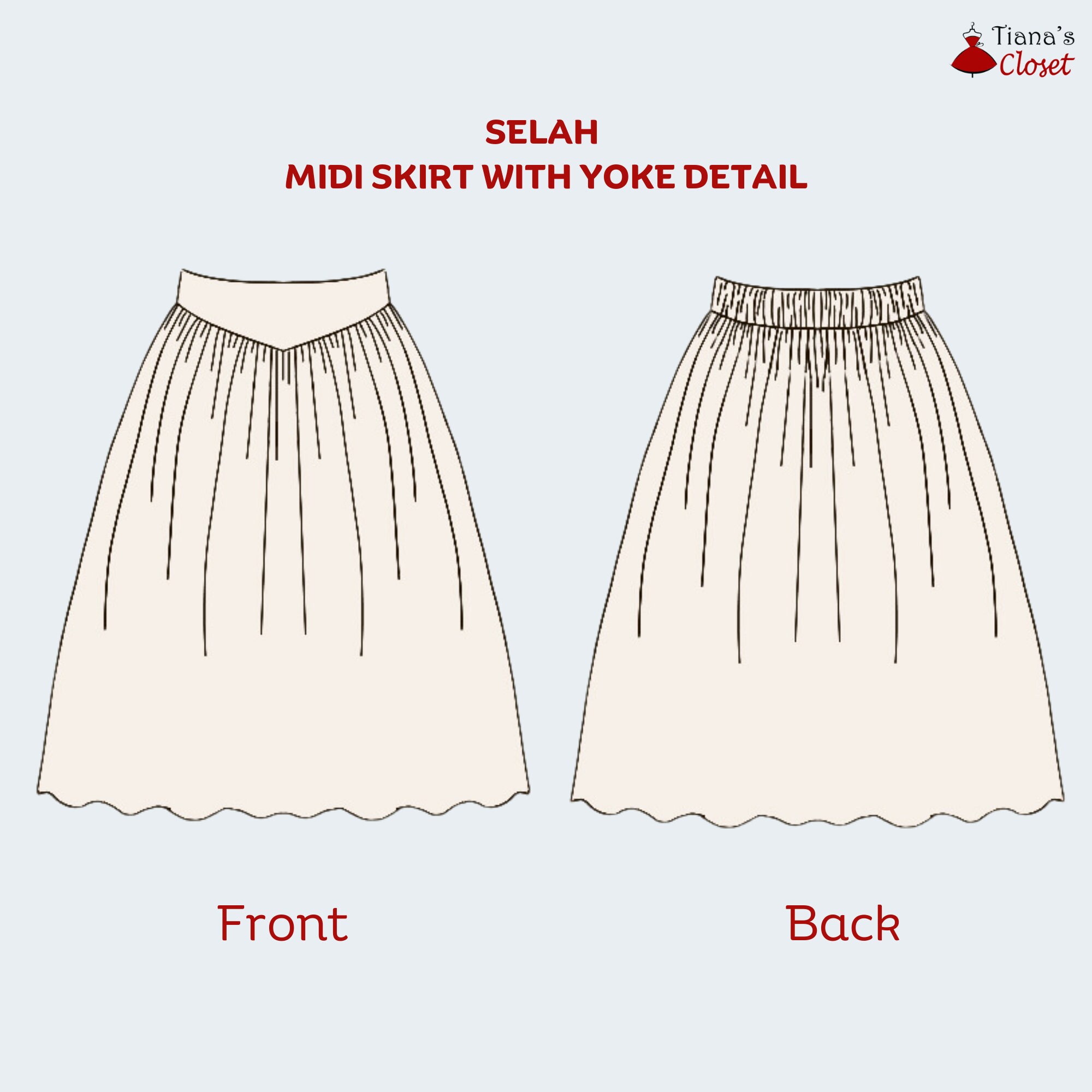 Selah Midi Skirt Digital Sewing Pattern for Women Printable Sewing