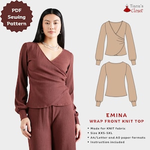 Emina Wrap Front Knit Top Sewing Pattern (PDF Download)
