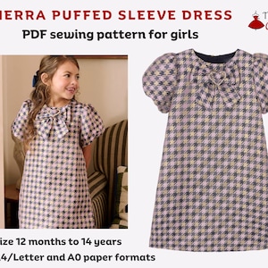 Sierra Puffed Sleeve Dress - PDF sewing pattern | Digital sewing pattern for girls | Printable sewing pattern | Sewing pattern for kids