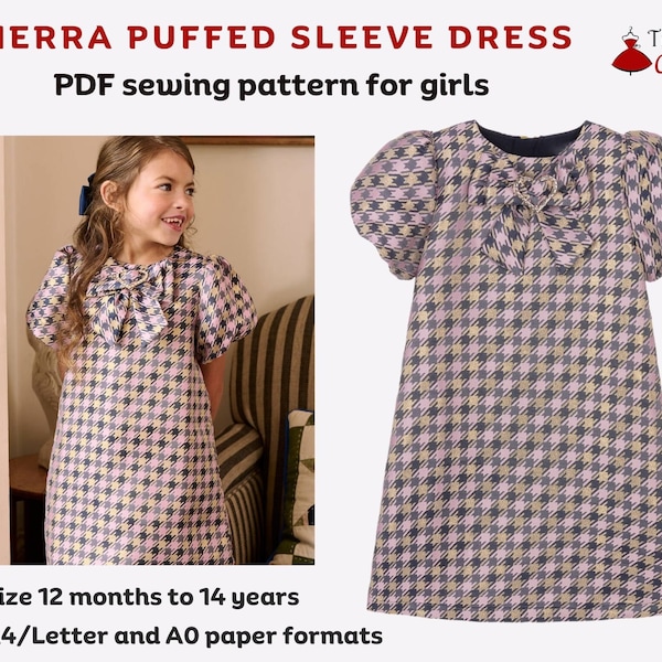 Sierra Puffed Sleeve Dress - PDF sewing pattern | Digital sewing pattern for girls | Printable sewing pattern | Sewing pattern for kids