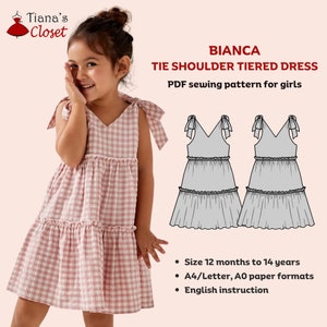 Bianca tie shoulder tiered dress - PDF sewing pattern for kids | Digital sewing pattern for girls | Tiana's Closet Sewing Patterns