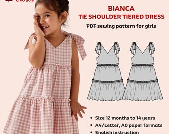 Bianca tie shoulder tiered dress - PDF sewing pattern for kids | Digital sewing pattern for girls | Tiana's Closet Sewing Patterns