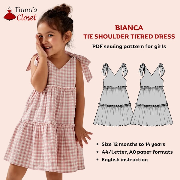 Robe Bianca nouée aux épaules - Patron de couture PDF pour enfant | Patron de couture numérique pour fille | Patrons de couture pour la garde-robe de Tiana