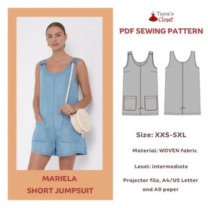 Mariela Short Jumpsuit Sewing Pattern: Loose Fit Sleeveless Jumper (PDF Pattern)