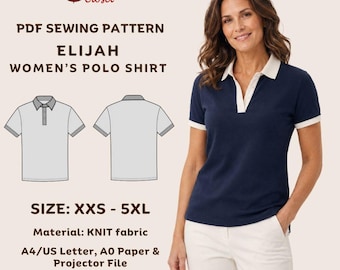 Elijah Women's Polo Shirt PDF Sewing Pattern: Classic, Timeless Casual Wear, Size XXS - 5XL, Print At Home / Copy Shop / Projector