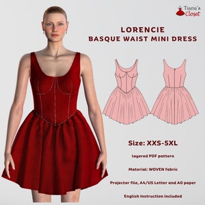 Lorencie Basque Waist Mini Dress Sewing Pattern (PDF)