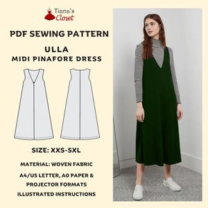 Vestido midi con tirantes Ulla - Patrón de costura en PDF / Patrón digital para principiantes / Talla XXS - 5XL / Formatos de proyector A0 A4 US Letter