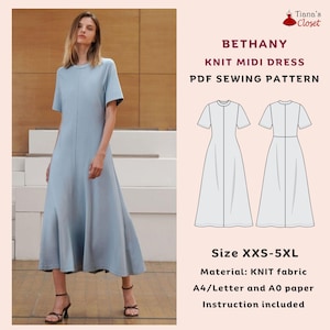 Bethany knit midi dress - PDF sewing pattern | Digital sewing pattern for women | Printable sewing pattern | Easy knit dress pattern