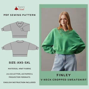 Finley V-Neck Cropped Sweatshirt Sewing Pattern (PDF)