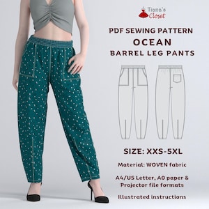 Patrón de costura en PDF para pantalones con pernera de barril oceánico / Patrón de costura fácil para principiantes / Talla XXS - 5XL / Papel A4/US Letter A0 Archivo para proyector