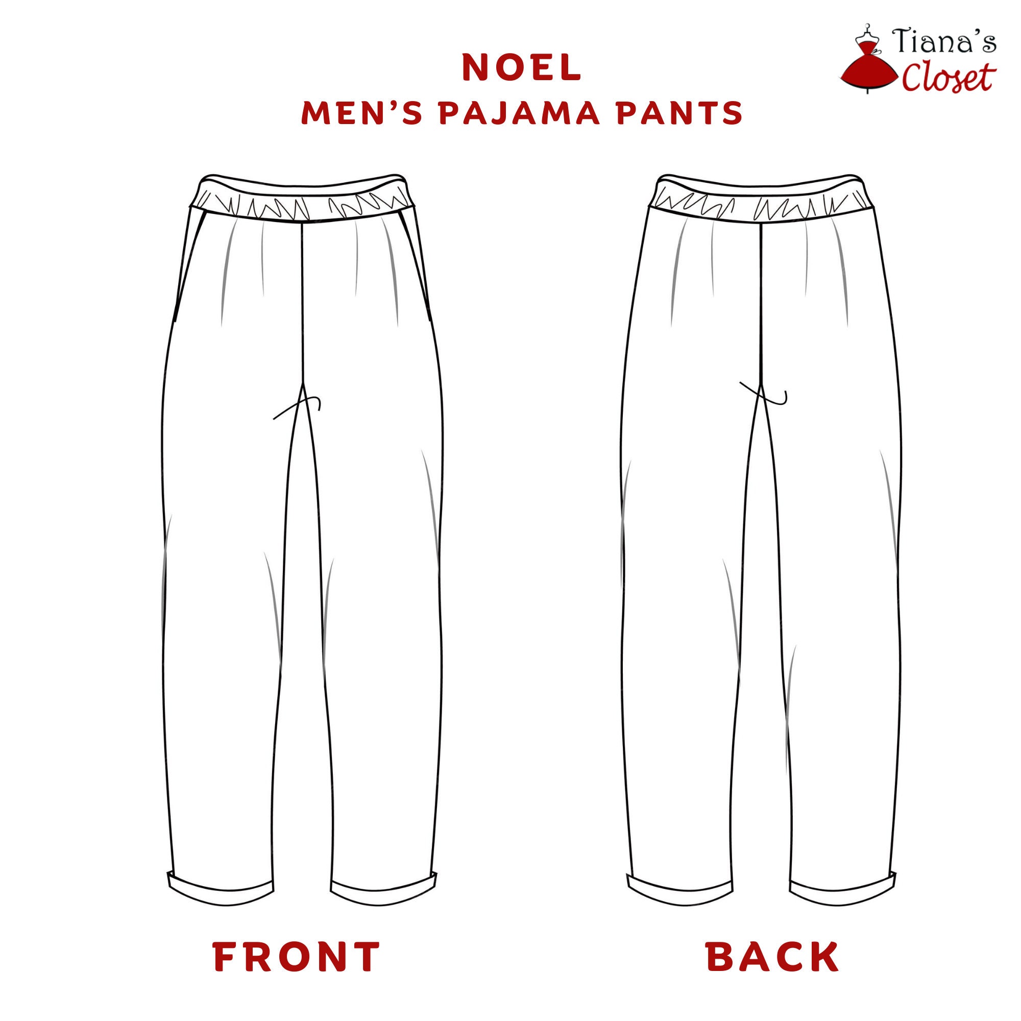 Noel Men's Pajama Pants PDF Sewing Pattern Slouchy, High Waist, 32 Inch ...