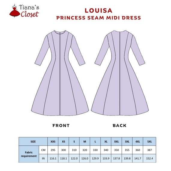 Petite Louisa Princess Seam Midi Dress Sewing Pattern (PDF) - Etsy