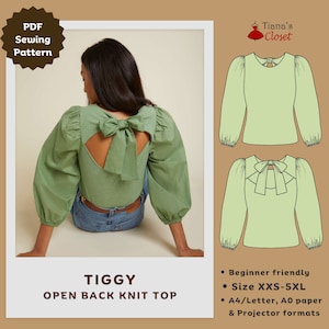 Tiggy open back knit top - PDF sewing pattern | Easy digital sewing pattern for women | Long sleeve top sewing pattern | Tiana's Closet