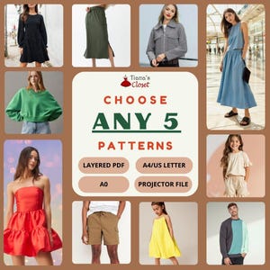 5 PDF Sewing Pattern Bundle | Bulk Sewing Patterns | Blouse Sewing Pattern, Dress, Top, Skirt, Shorts, Pants | Best Seller Sewing Patterns