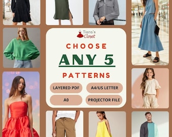 5 Sewing Patterns Bundle: Mix & Match Styles (PDF Download)