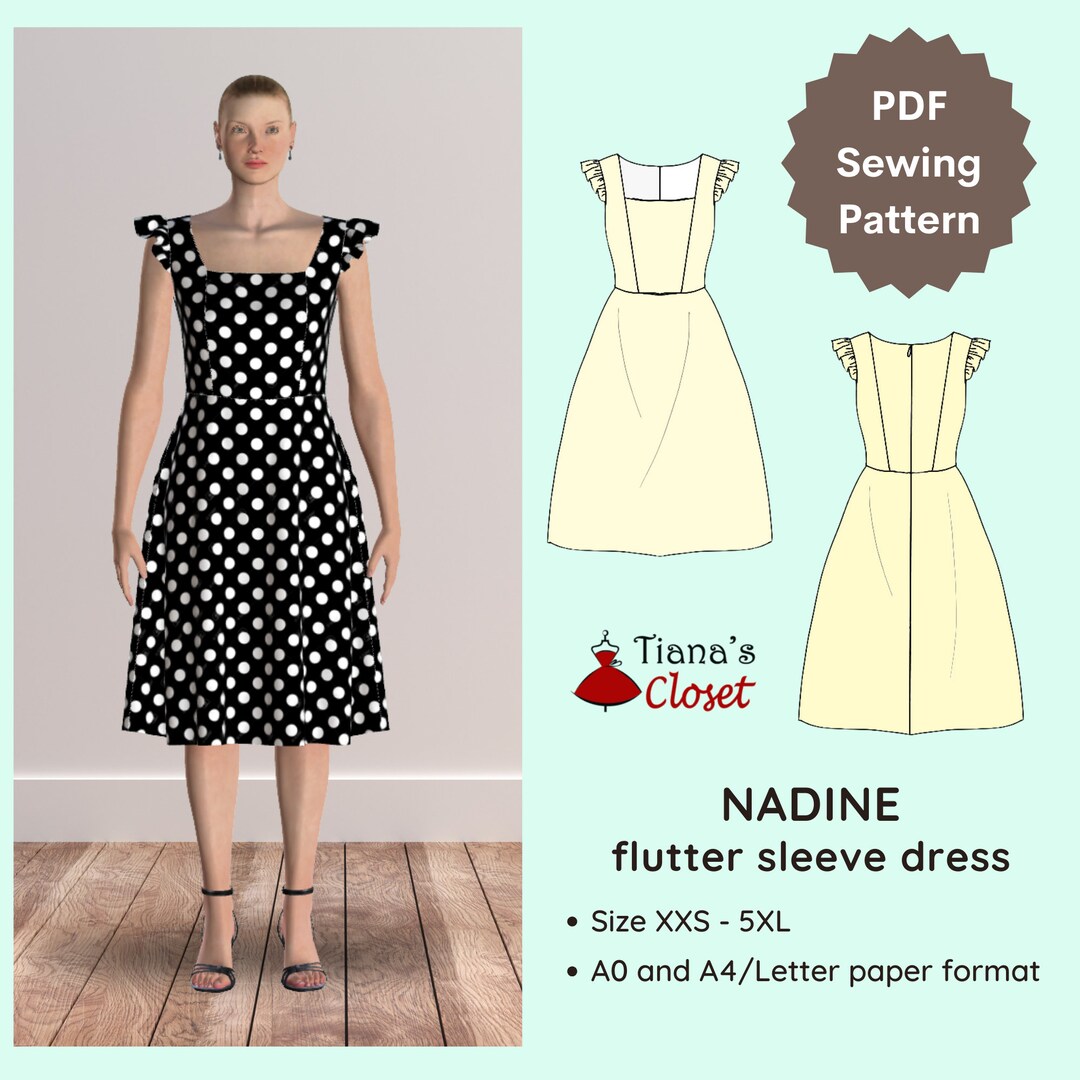 Nadine Flutter Sleeve Dress PDF Sewing Pattern Digital Sewing Pattern
