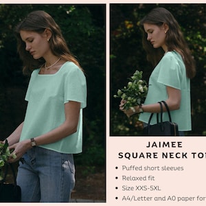 Jaimee Square Neck Top Sewing Pattern: Puffed Sleeve DIY (PDF Pattern)