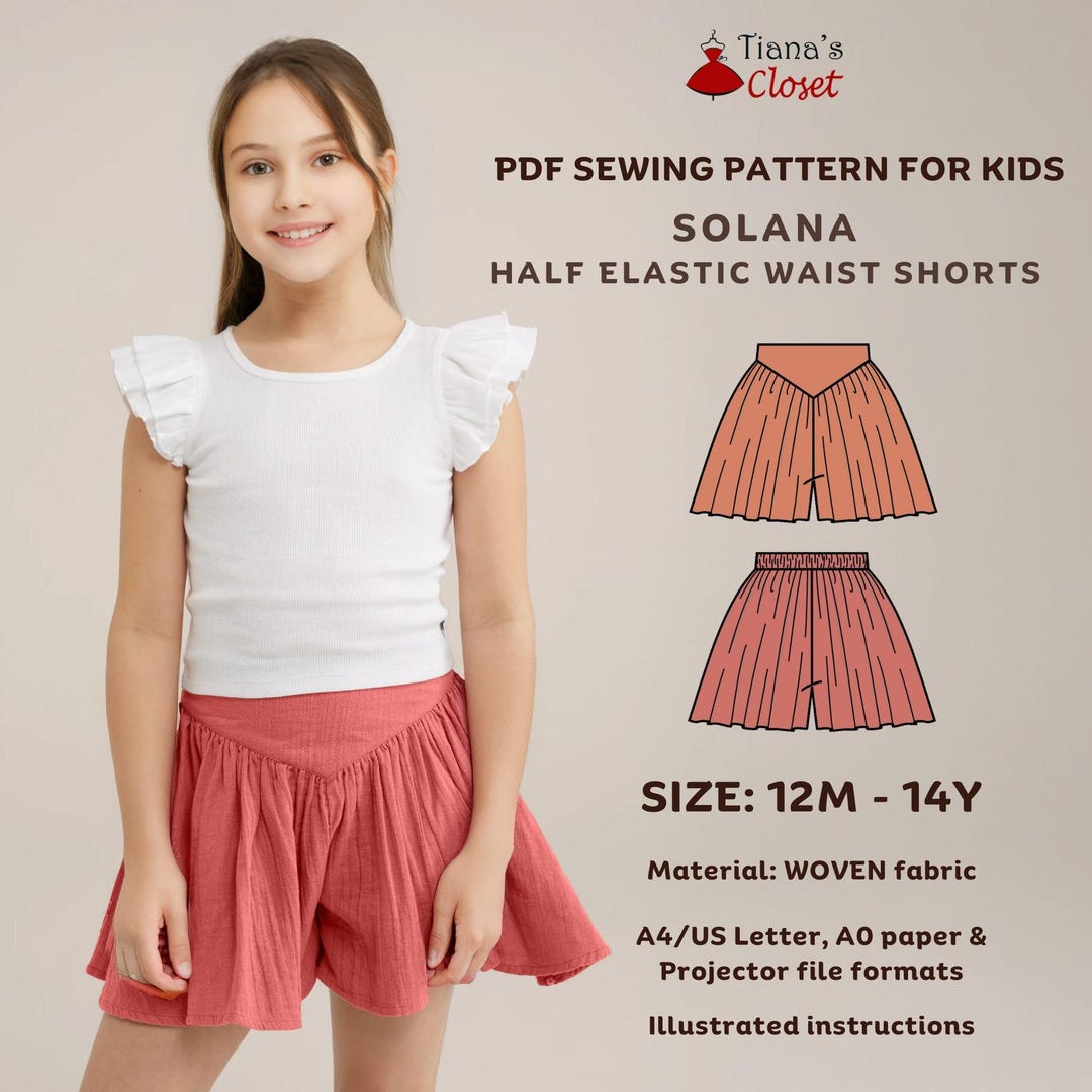 Solana Shorts Sewing Pattern for Kids: Elastic Waist (PDF Pattern) - Etsy