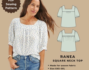 Ranea square neck puffed sleeve top | Beginner friendly digital sewing pattern for women | Printable PDF sewing pattern | Tiana's Closet