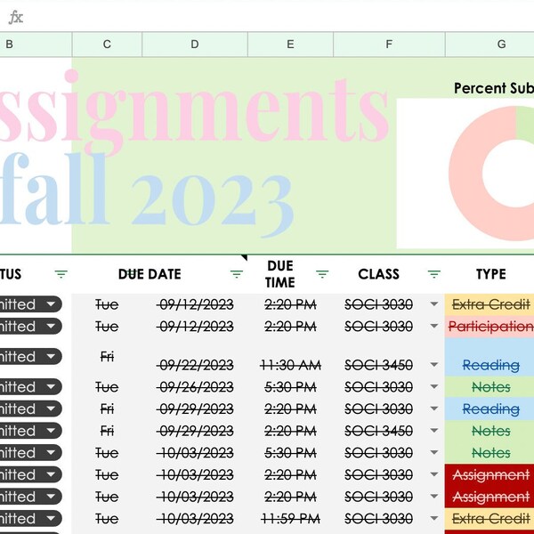 Assignment Tracker Excel - Etsy