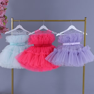Handmade Birthday Party Tutu Dress for Girls and Babies, Toddler Tulle Dress - Premium Satin and Tulle Baby Tutu Dress - 5 Color Options