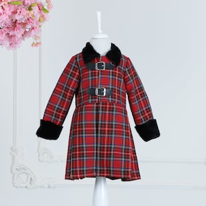 Cute Coat for Toddler Plaid Pattern, Toddler Coat Pattern, Winter Coat for Baby & Girl, Red Toddler Coat, Baby Girl Coat