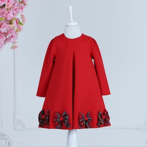Elegant Baby Girl Dress, Red Party Dress for Baby Girl and Toddler, Holiday Baby Girl Dress, Christmas Baby Dress, Red or Blue Baby Dress