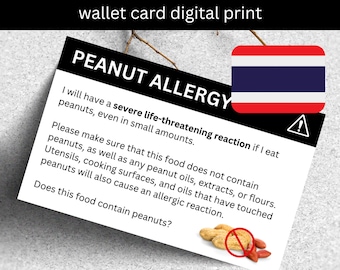 Thai translation peanut allergy awareness card (digital download) for travel restaurant dining food