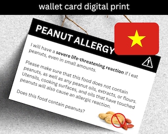 Vietnamese translation peanut allergy awareness card (digital download) for travel food