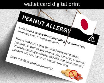 Japanese translation peanut allergy awareness card (digital download) for travel restaurant dining food