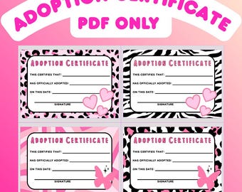 Plushie Adoption Certificate Printable | Stuffed Animal Adoption Form | Cute Toy Adoption PDF | Plush Adoption Certificate Digital Download