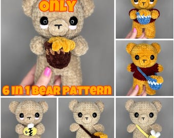 6 in 1 Bears Crochet Pattern PDF | Cute Honey Pot Plush | Bumblebee Amigurumi Plushies | Bear Crochet Pattern Digital Download ONLY