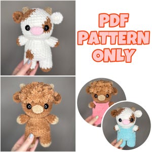 Pacchetto PDF di schemi all'uncinetto per mucca Highland & Spotted / Graziosi peluche di animali da fattoria Amigurumi / SOLO download digitale degli schemi all'uncinetto