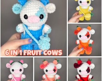 6 in 1 Fruit Cows Crochet Pattern PDF Bundle | Cute Amigurumi Cow Plushies | Digital Crochet Pattern Download ONLY