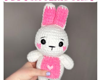 Patrón de ganchillo de conejito para el Día de San Valentín en PDF / Peluche amigurumi adorable / Patrón de ganchillo para las fiestas (descarga digital únicamente)