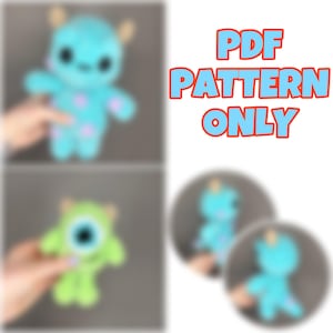 Patron au crochet Monstres bleus et verts PDF | Peluches mignonnes de monstre Amigurumi | Monstre au crochet motif peluche téléchargement numérique uniquement
