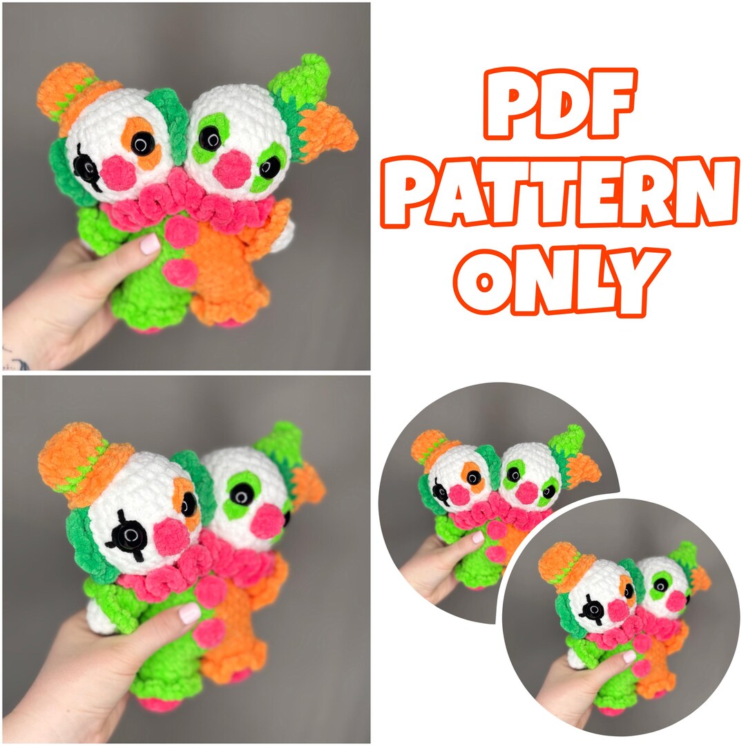 双頭の道化師ピエロのかぎ針編みパターン PDF | かわいいホラー編み