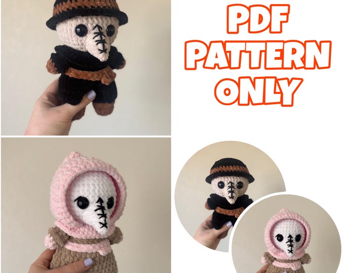 2 in 1 Crochet Mini Plague Doctor & Nurse Bundle - Digital Pattern ONLY