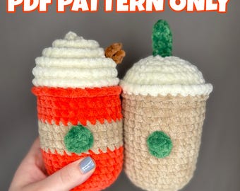 Latte & Frappe Coffee Crochet Pattern PDF | Cute Amigurumi Coffee Plushies | Crochet Plush Pattern Digital Download Only