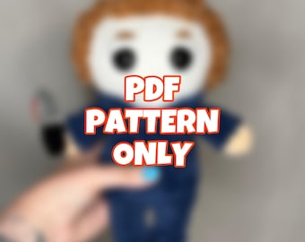 Patrón de ganchillo de asesino de Halloween en PDF / Adorable peluche amigurumi de terror / Patrón de ganchillo espeluznante (solo descarga digital)