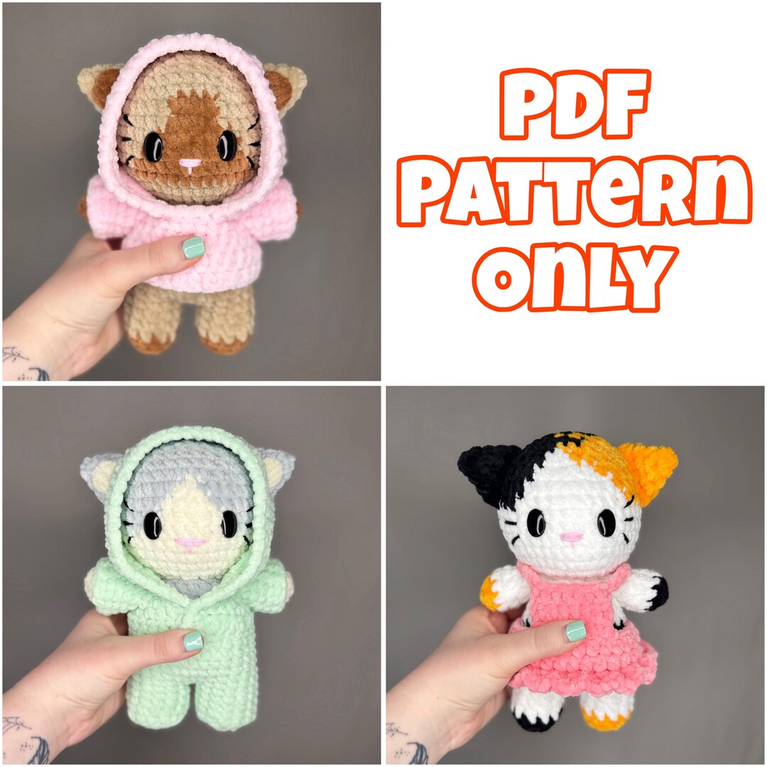3 in 1 Cats in Outfits Crochet Pattern PDF | Cute Calico, Siamese ...