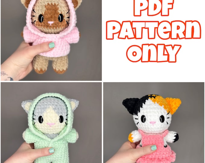 3 in 1 Crochet Cats in Outfits Bundle - Digital Pattern ONLY