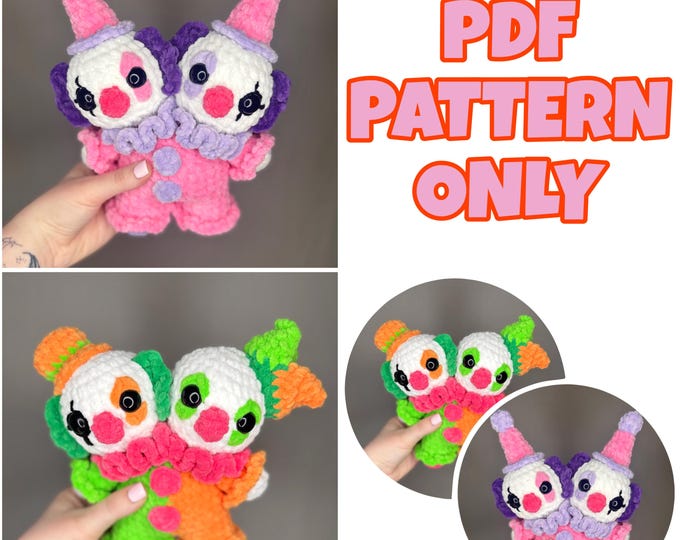 Crochet 2 in 1 Two-Headed Clown Bundle - Digital Pattern ONLY