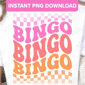 Bingo PNG Design Digital Download - Groovy Retro Summer Bingo Game Player Bonito Colorido Rosa Laranja Estético Transferência Sublimação PNG