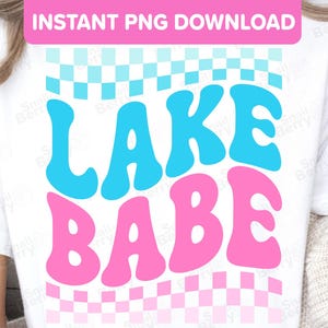 Lake Babe PNG Design Download - Cute Pink Blue Retro Vintage Summer Aesthetic Lake Life Vacation Shirt Crafts Sublimation Transfer PNG